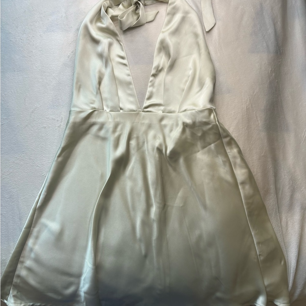zara sage green halter top dress